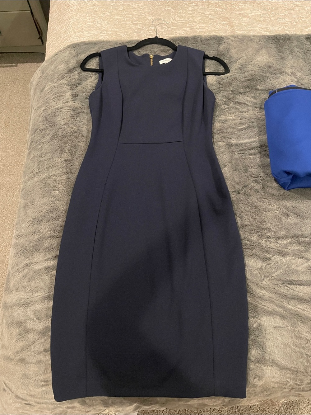 Calvin Klein Navy Sleeveless Midi Sheath Dress